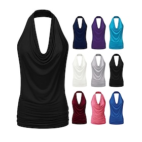 Women's Halter Neck Yoga Top Tank Top Summer Open Back Solid Color Purple Fuchsia Yoga Fitness Gym Workout Top Sleeveless Sport Activewear Quick Dry Breathable