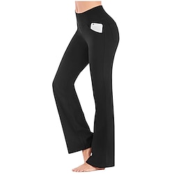 Women's High Waist Yoga Pants Side Pockets Bootcut Leggings Tummy Control 4 Way Stretch Quick Dry Dark Grey Wine Fitness Gym Workout Dance Summer Sports Activewear High Elasticity