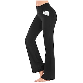 Women's High Waist Yoga Pants Side Pockets Bootcut Leggings Tummy Control 4 Way Stretch Quick Dry Dark Grey Wine Fitness Gym Workout Dance Summer Sports Active