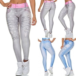 Women's Jeggings Denim Leggings High Elasticity High Waist Yoga Pants Bottoms Tummy Control Butt Lift Fashion Grey Blue Yoga Fitness Gym Workout Sports Activewear Skinny Athletic Athleisure Wear