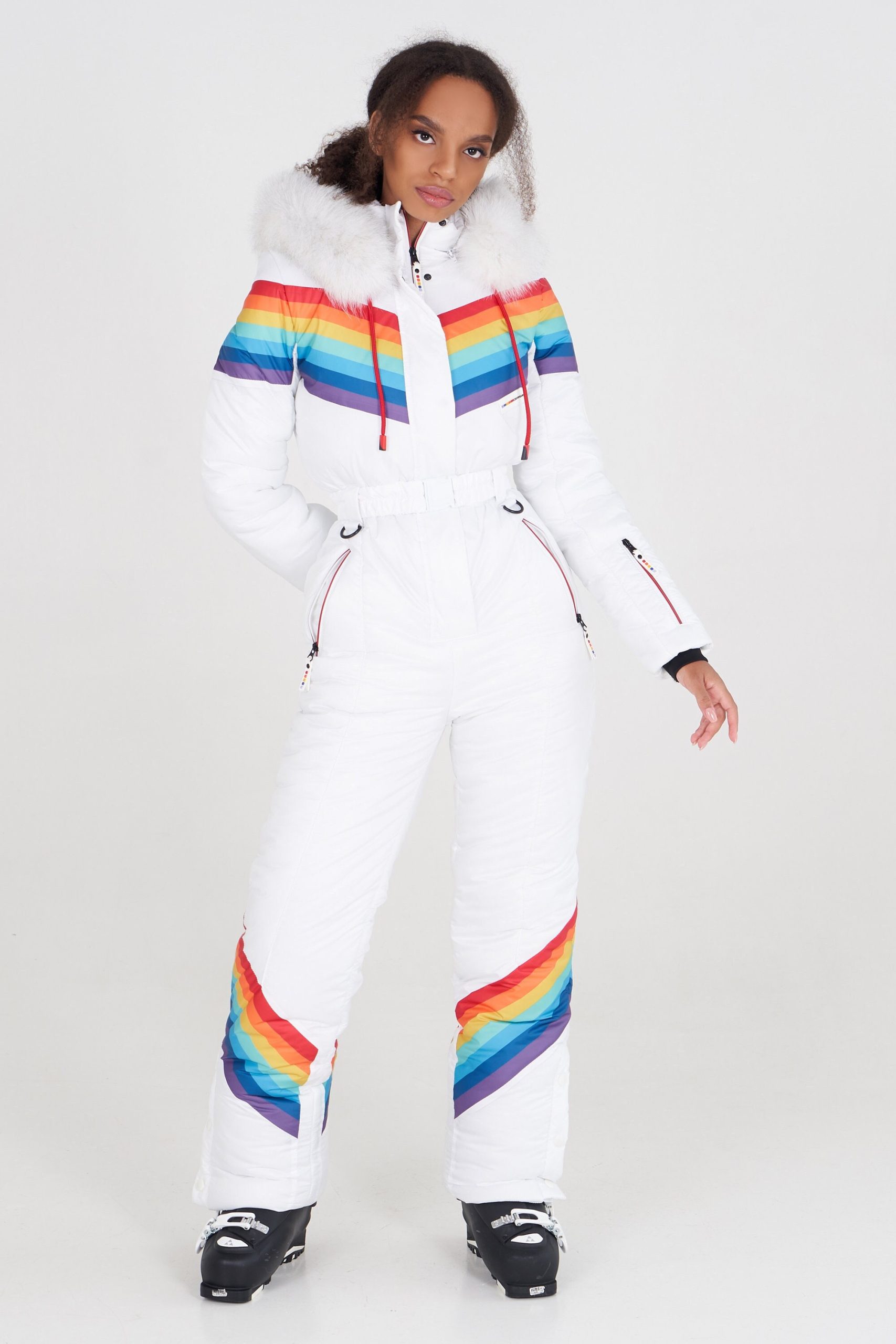 Womens Rainbow Snowsuit White Womens Ski Suit Warm Jumpsuit Women Winter Activewear Gift For Skier Sister Birthday Gift Ideas