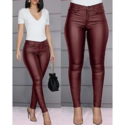 Women's Skinny Leather Pants Pants Trousers Fashion Ankle-Length Plain Side Pockets Tummy Control Butt Lift Comfort Stretchy Party Casual Daily claret Black Blue Slim