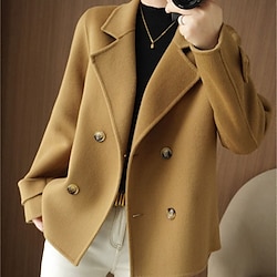Women's Winter Blazer Coat Fall Double Breasted Lapel Jacket Wool Blend Short Coat with Pockets Warm Black White Camel