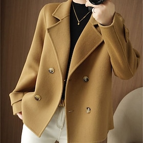 Women's Winter Blazer Coat Fall Double Breasted Lapel Jacket Wool Blend Short Coat with Pockets Warm Black White Camel