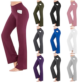 Women's Yoga Pants Side Pockets Bootcut Tights Tummy Control Butt Lift 4 Way Stretch Purple Army Green Dark Gray Yoga Fitness Gym Workout Winter Sports Activew