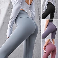 Women's Yoga Pants Yoga Leggings Elastic Waistband High Waist Yoga Gym Workout Pilates Tights Dark Grey Black Ivory Sports Activewear Stretchy Slim