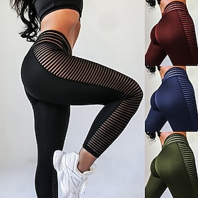 Women's Yoga Pants Yoga Leggings Mesh High Waist Yoga Gym Workout Pilates Tights Black Army Green Burgundy Fall Sports Activewear Stretchy Slim