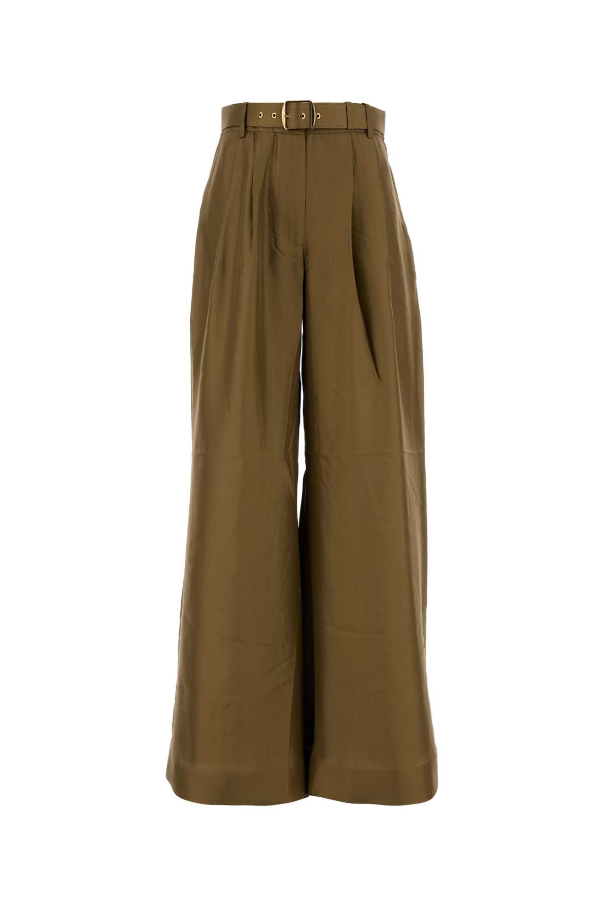 Zimmermann Olive Green Satin Crush Wide-leg Pant