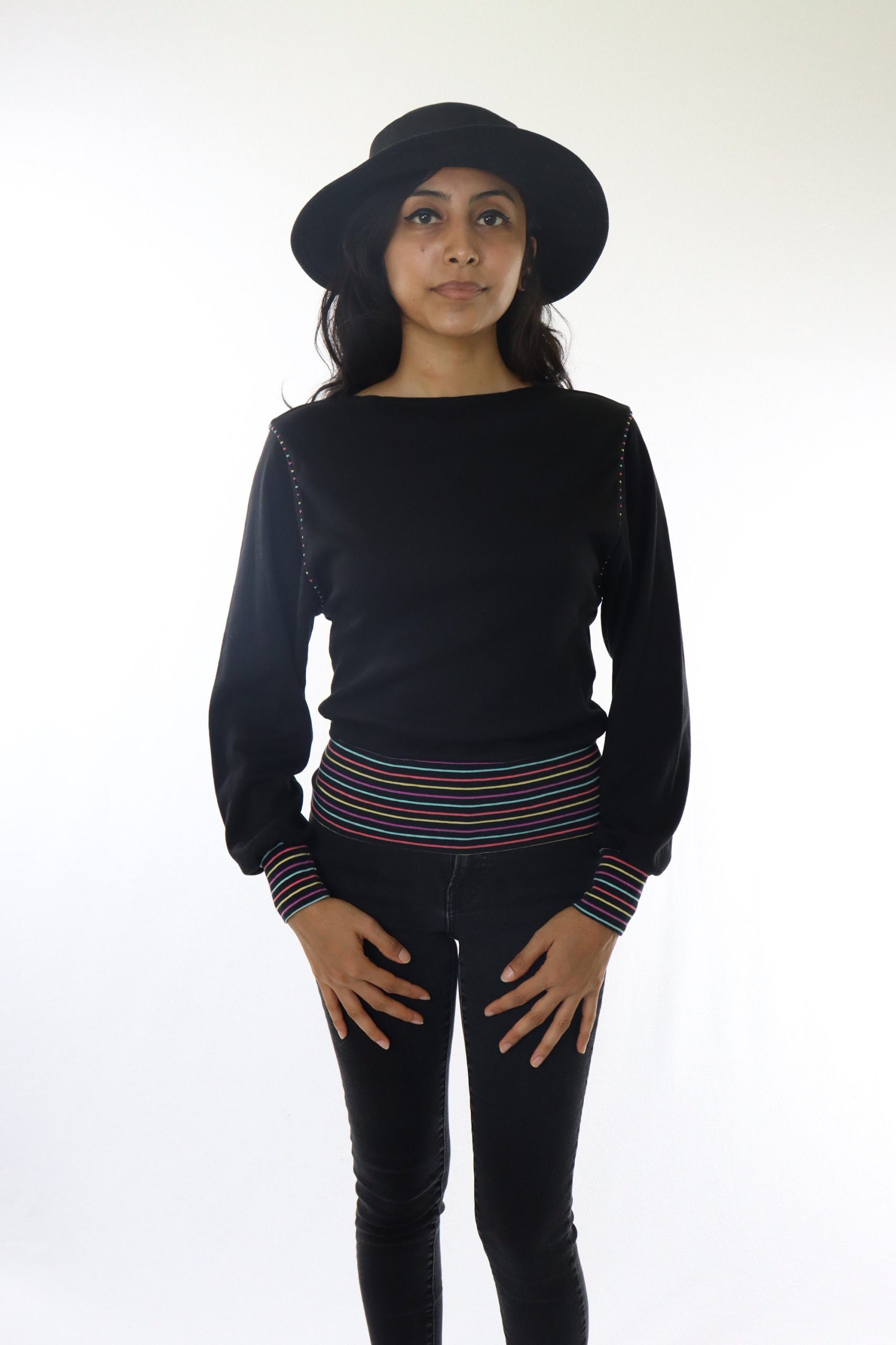 striped Pastel Gothic Rainbow Black Gilda Marx 1980's Long Sleeve Sweatshirt, Goth 80's Activewear Size Extra Small To