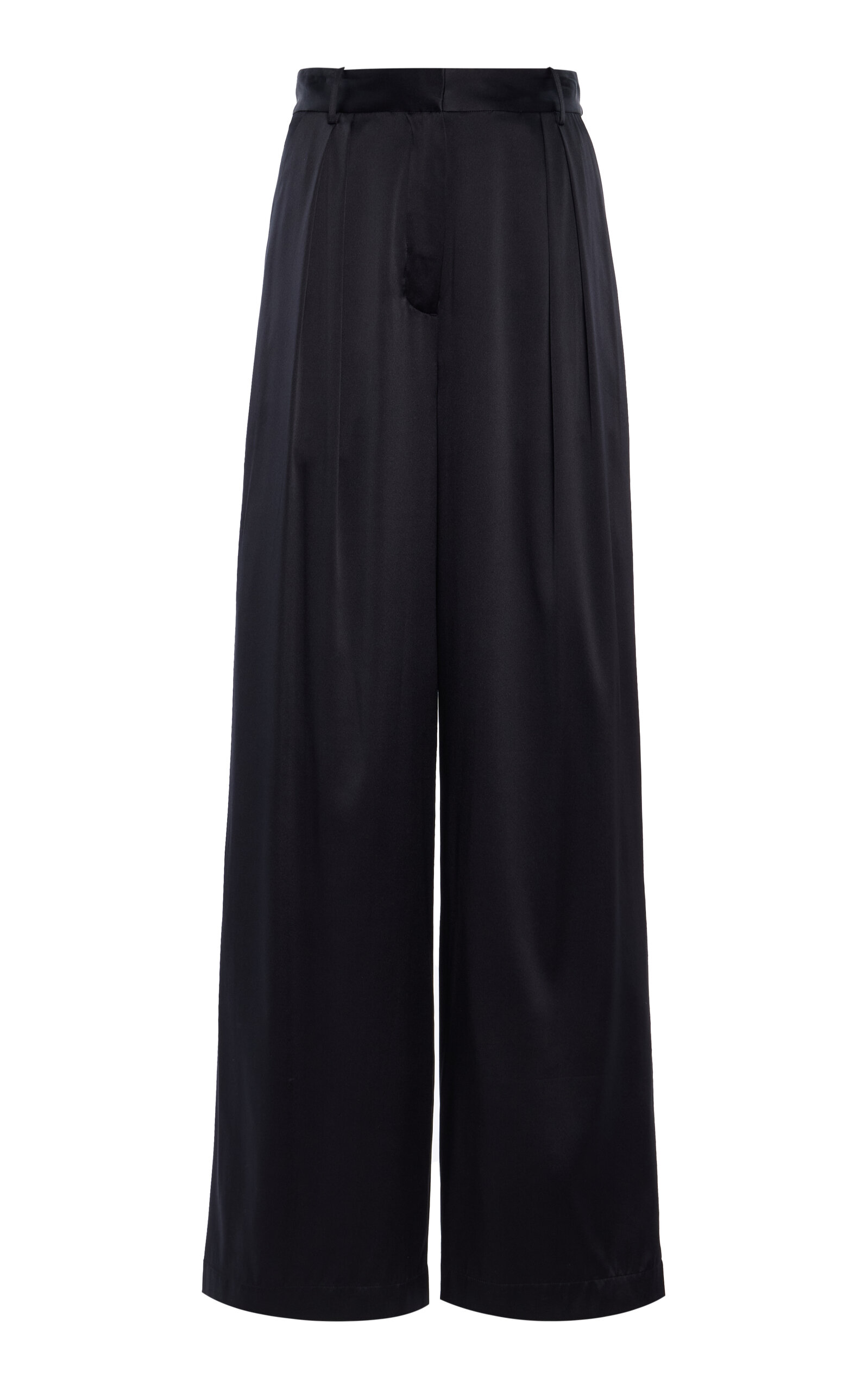 terne - Josephine Pleated Stretch-Silk Satin Wide-Leg Pants - Black - S - Moda Operandi