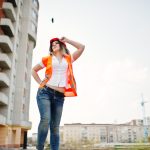 We're loving this bold industrial chic look! A crisp white shirt paired with blue jeans gets a trendy twist with a bright orange hi-vis vest and red beret. We've discovered the secrets to making workwear fabulous - visit our blog for the full styling guide and shopping tips. Don't we all need some edge in our wardrobe? #Industrial #Chic #Into #High #Fashion #Secrets #Hivis #Our #PinterestTips