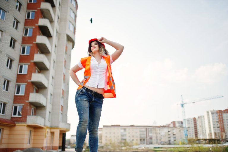 We're loving this bold industrial chic look! A crisp white shirt paired with blue jeans gets a trendy twist with a bright orange hi-vis vest and red beret. We've discovered the secrets to making workwear fabulous - visit our blog for the full styling guide and shopping tips. Don't we all need some edge in our wardrobe? #Industrial #Chic #Into #High #Fashion #Secrets #Hivis #Our #PinterestTips