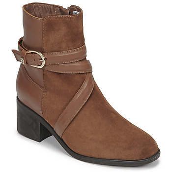 Brown Leather Ankle Boots with Narrow Heel