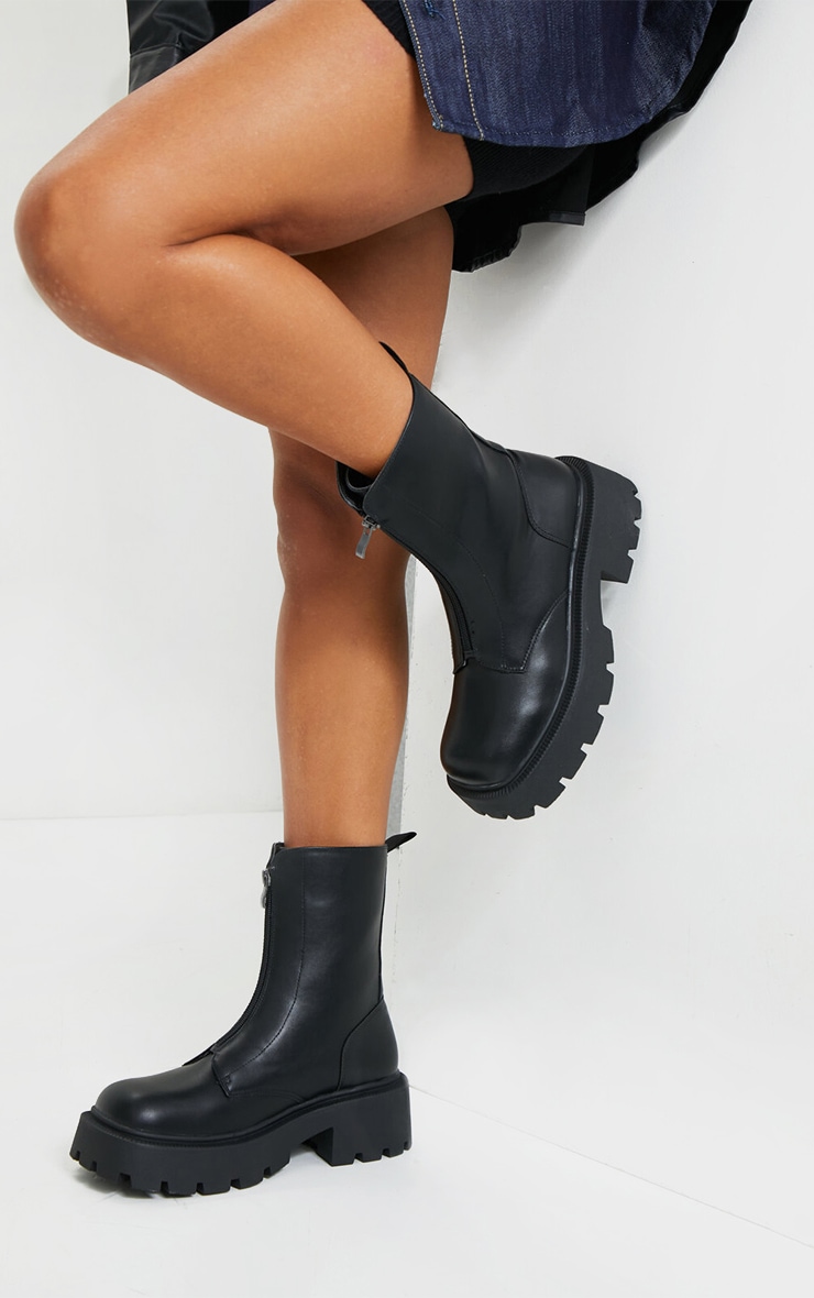 Black Leather Ankle Biker Boots