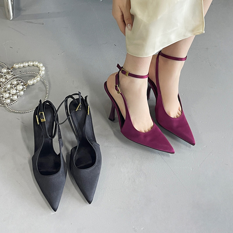 Black Stiletto Heels in Satin