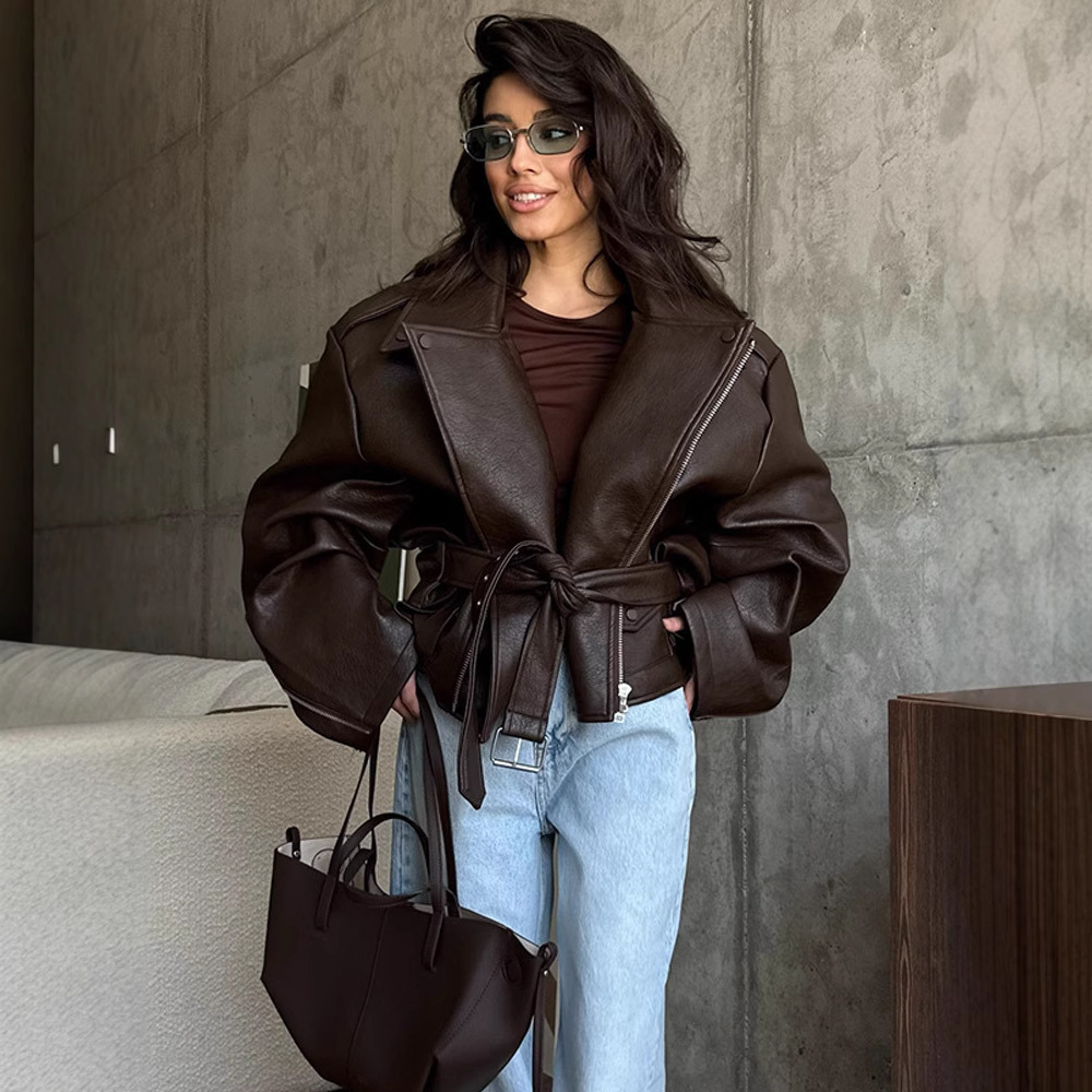 Biker Leather Jackets with Belted Waist