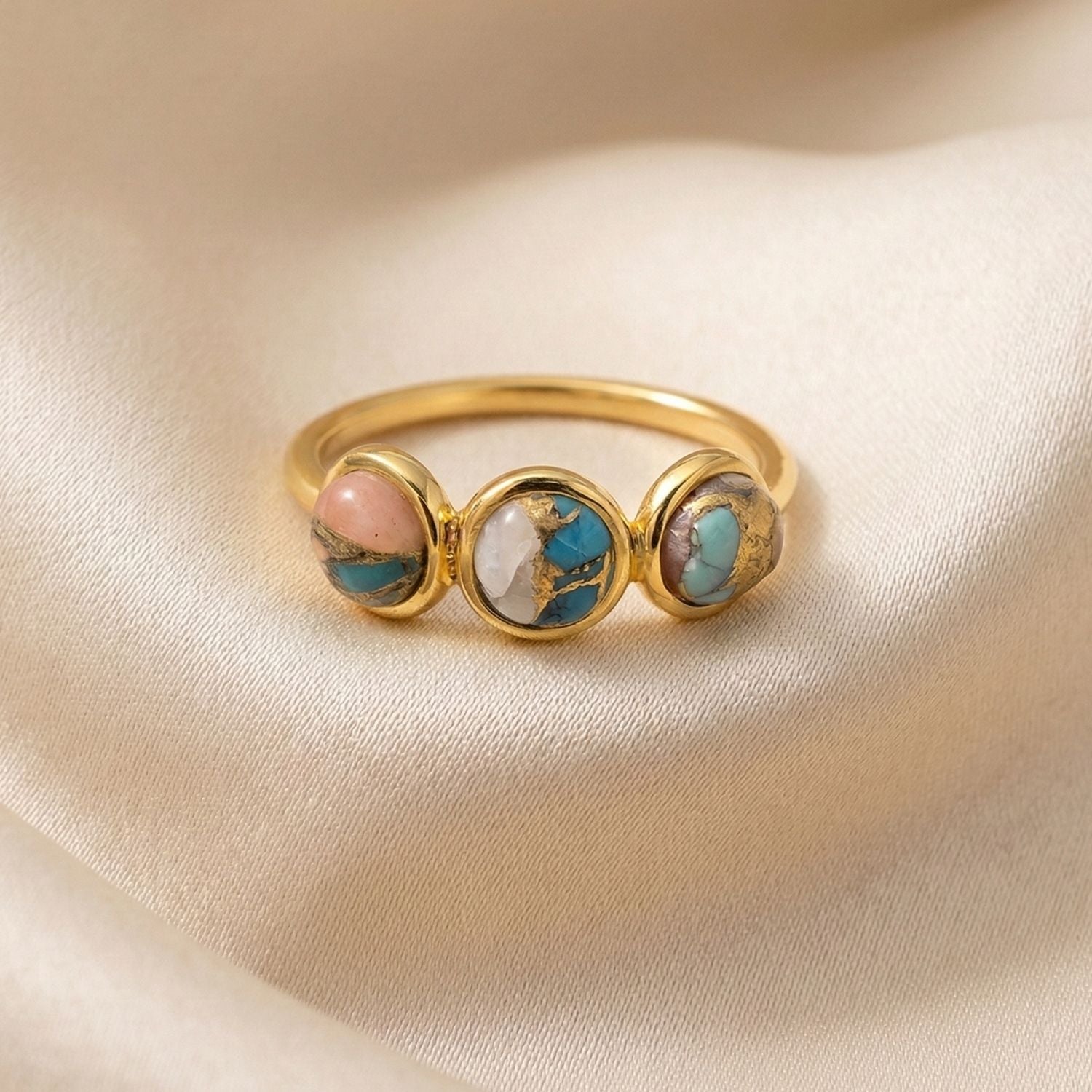 Minimalist Opal Turquoise Gemstone Gold Vermeil Ring - L approx. .mm diameter | ¾