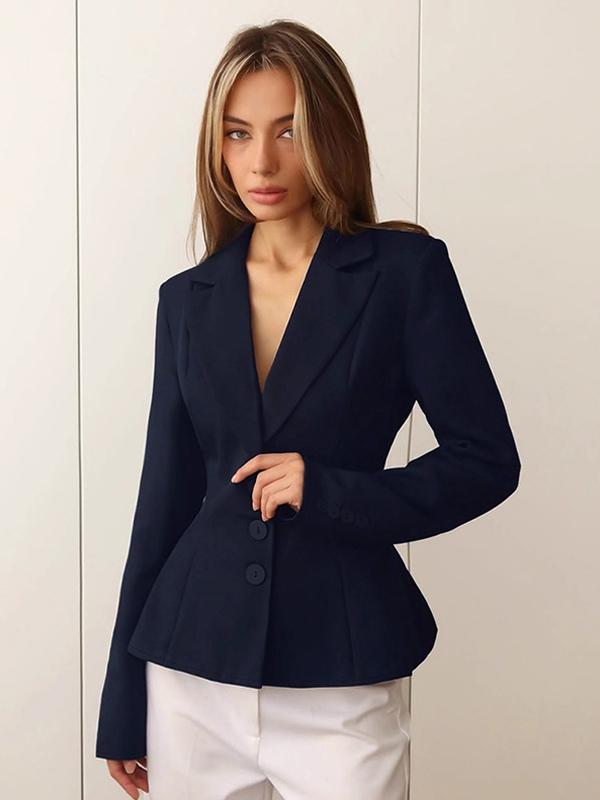 Hourglass Ced Waist Women's Blazer - Elegant Notched Collar Slim Fit Jacket - Quiet Luxury Spring Business Outfits