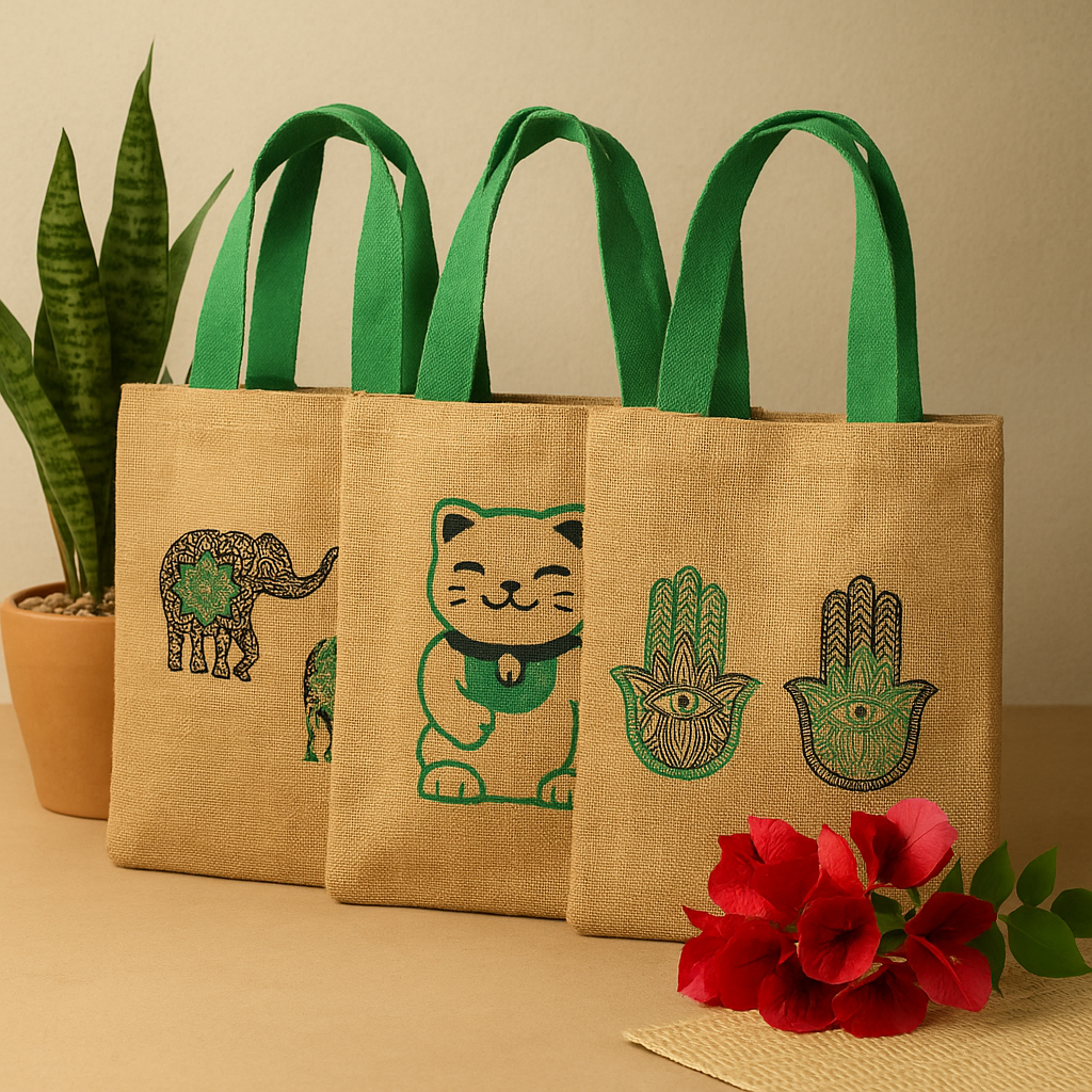 Large Jute Tote Bag, Elephant Mandala