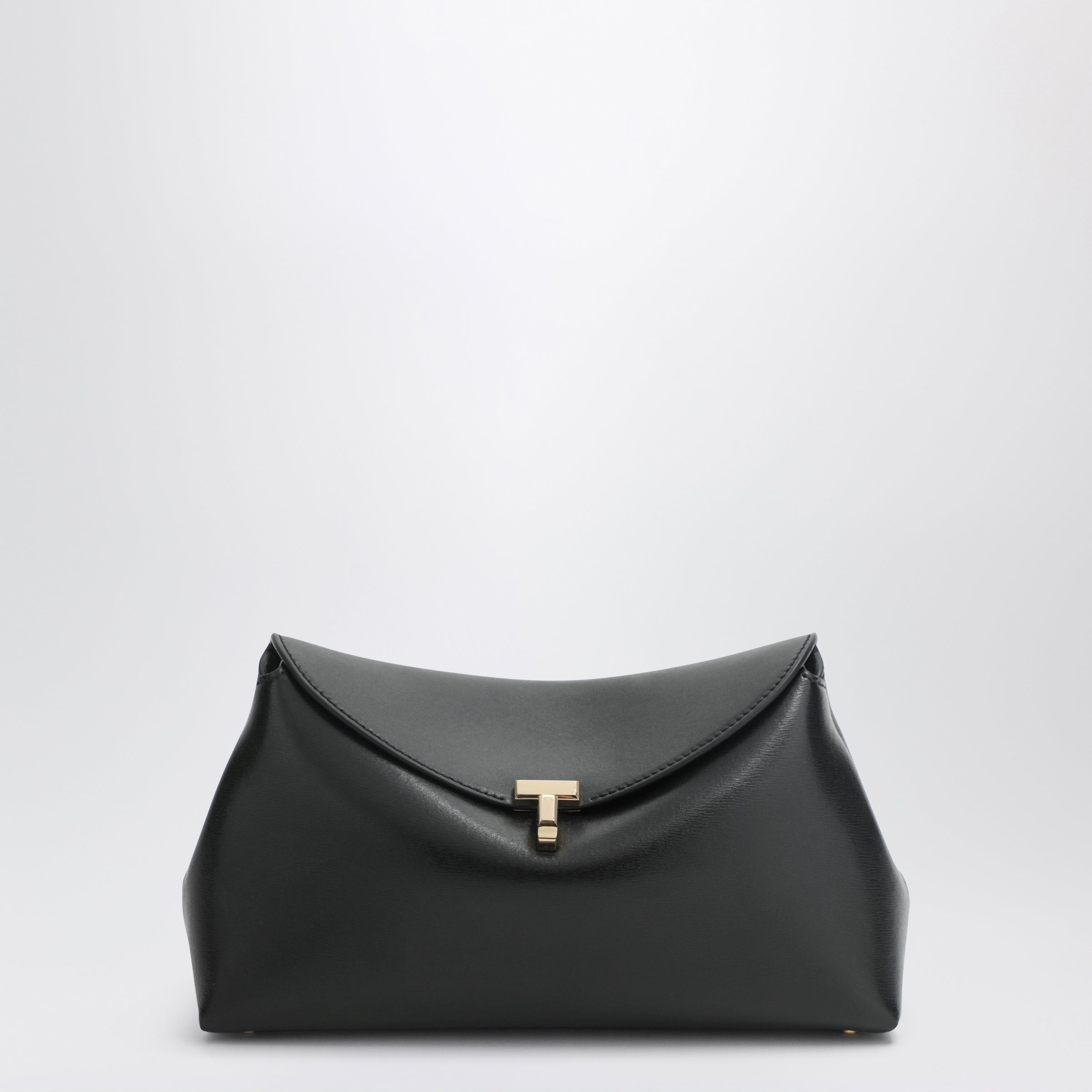 Black leather lock clutch bag