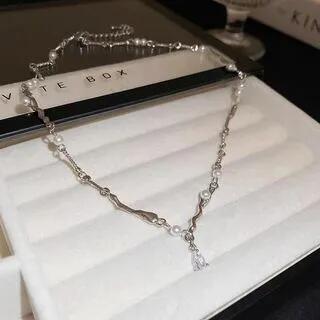 Rhinestone Faux Pearl Alloy Bracelet Choker X - Choker - Silver