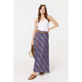 Izabel London Printed Belt Detail Maxi Skirt women's Long skirts in Marine