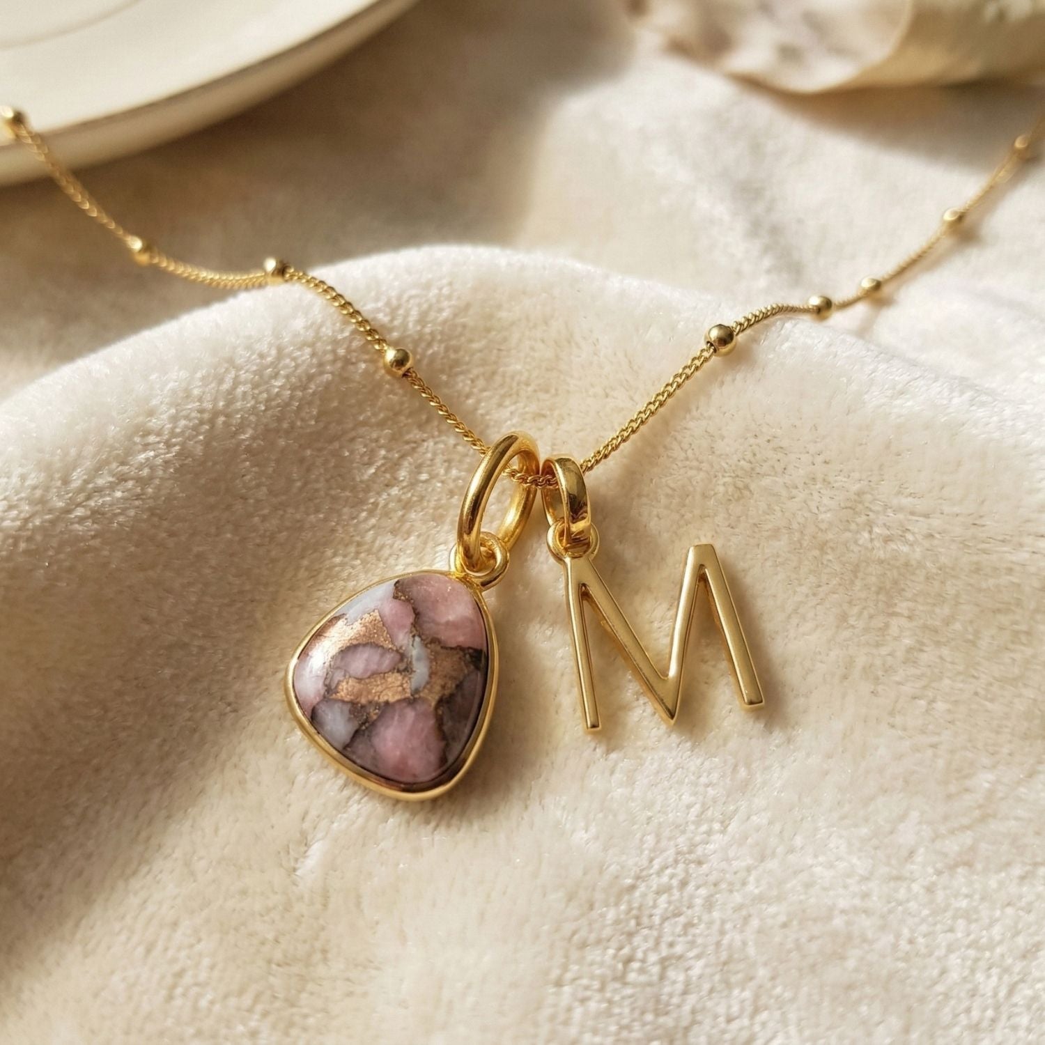 ct Gold Vermeil Plated Opal Initial Necklace - S Fine chain