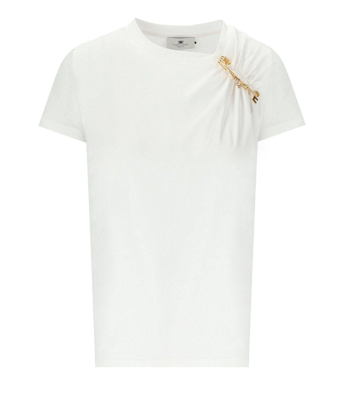 ELISABETTA FRANCHI WHITE SHIRT WITH BROOCH
