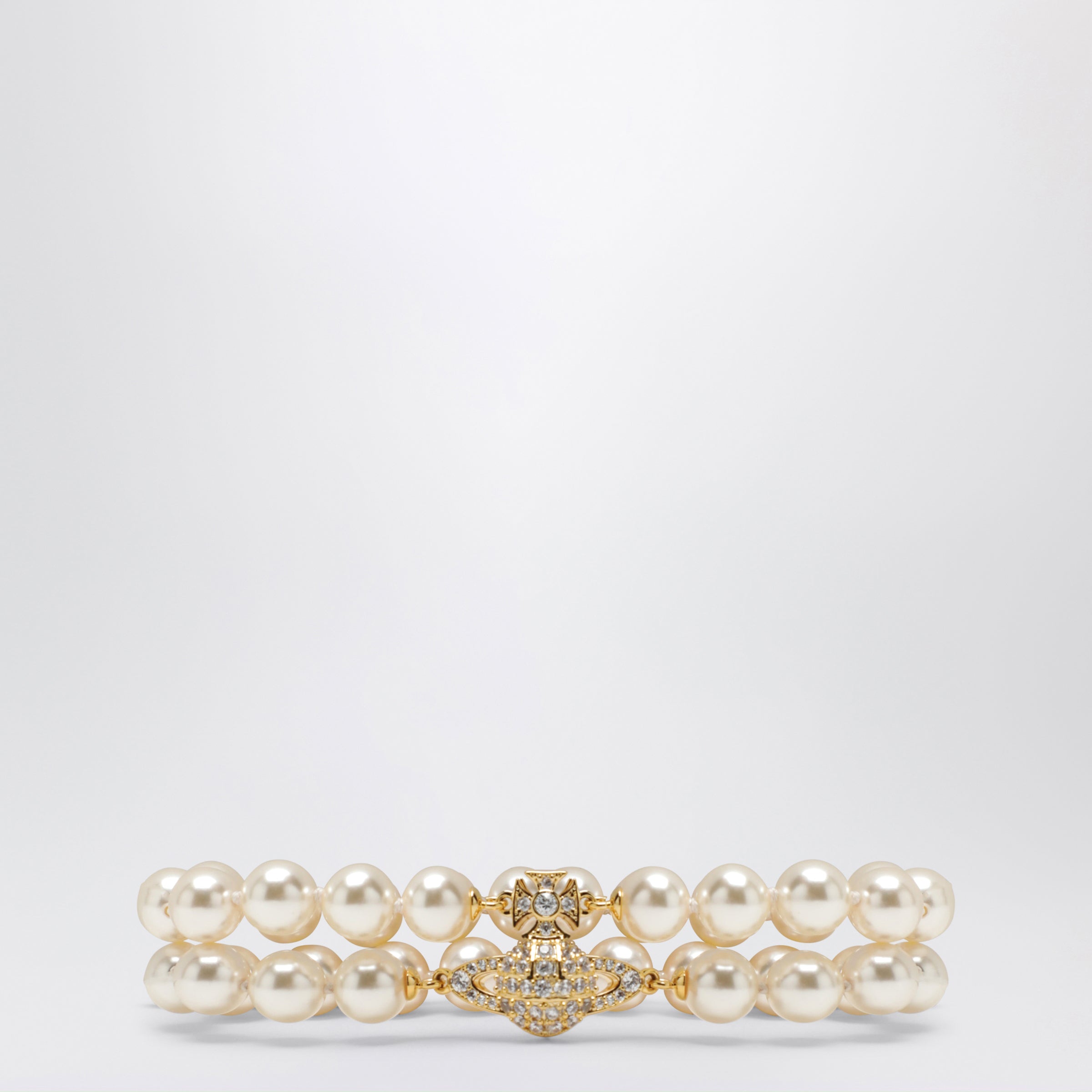 Gold Orb two-row bracelet with pearls