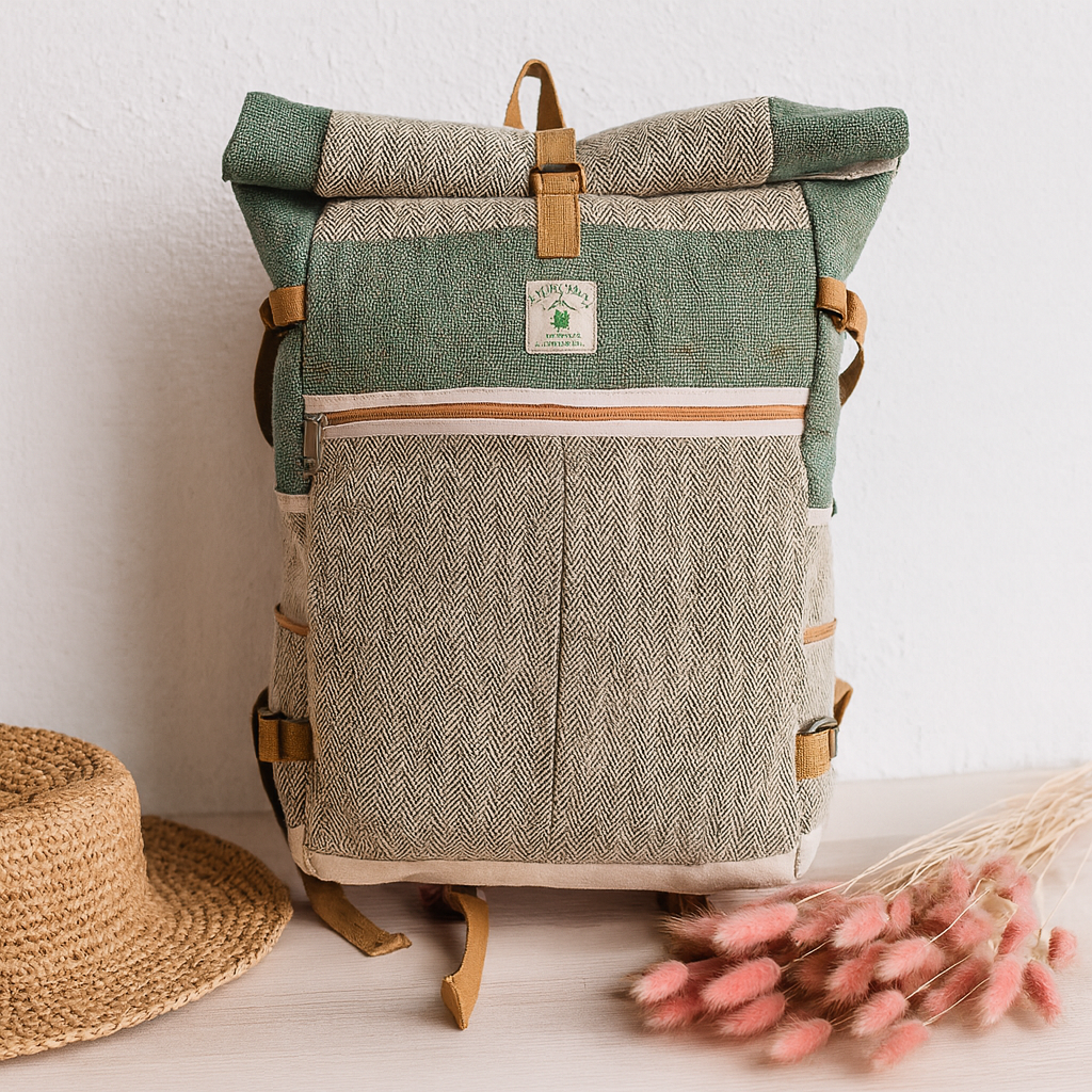 Hemp Trekking Roll Top Backpack Sage Green