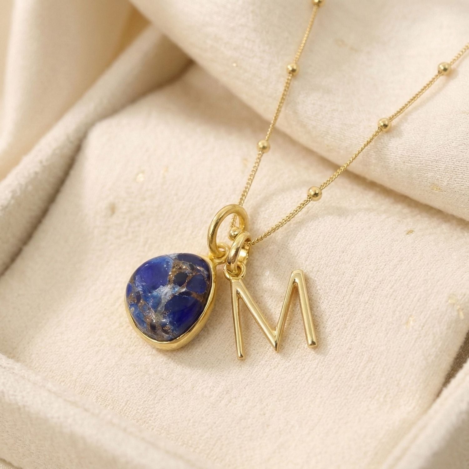 Gold Vermeil Initial And Sapphire September Birthstone Necklace - G