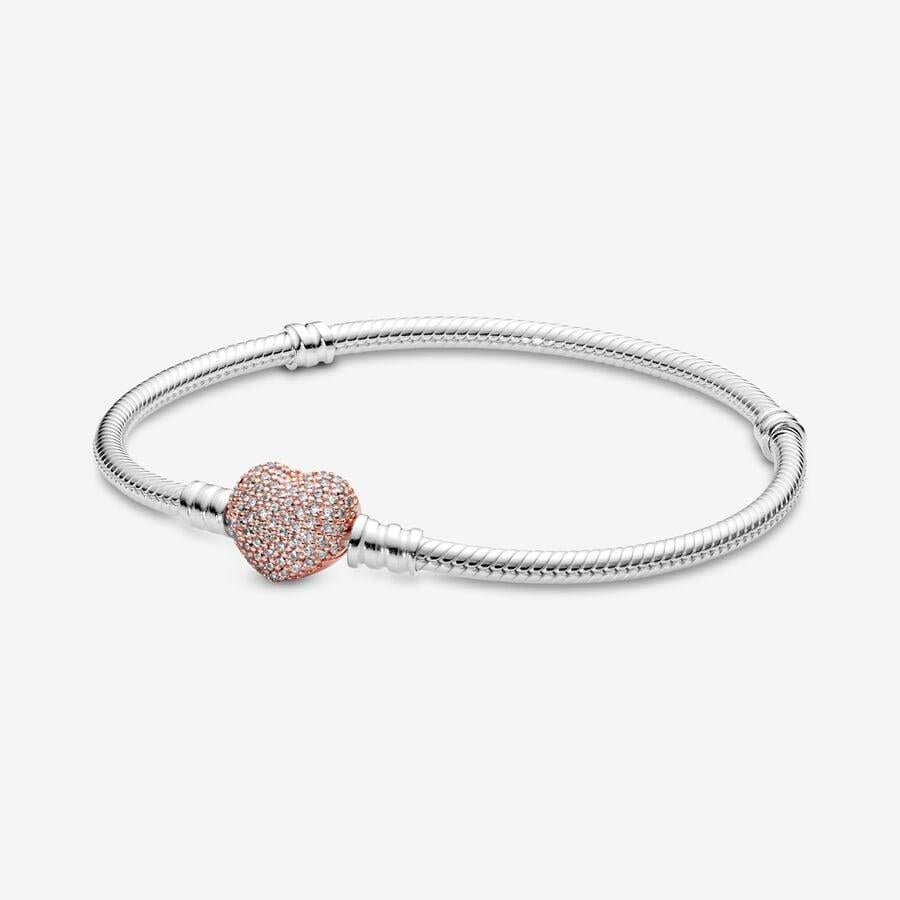 Pandora Moments Pave Heart Clasp Snake Chain Bracelet