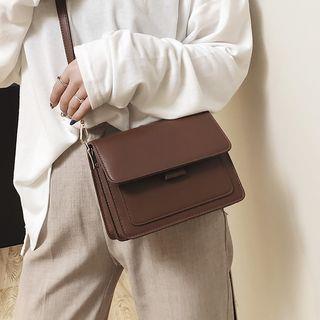 Faux Leather Flap Cover Shoulder Bag Black