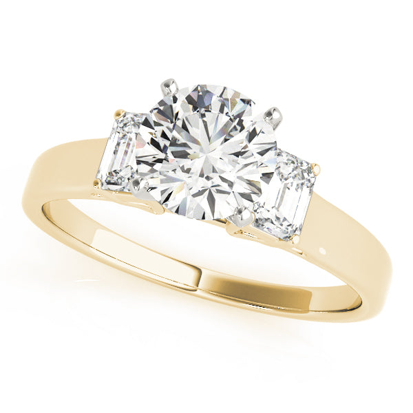Round Diamond Ring with Emerald Side Stones | Lab & Natural | .-.ct
