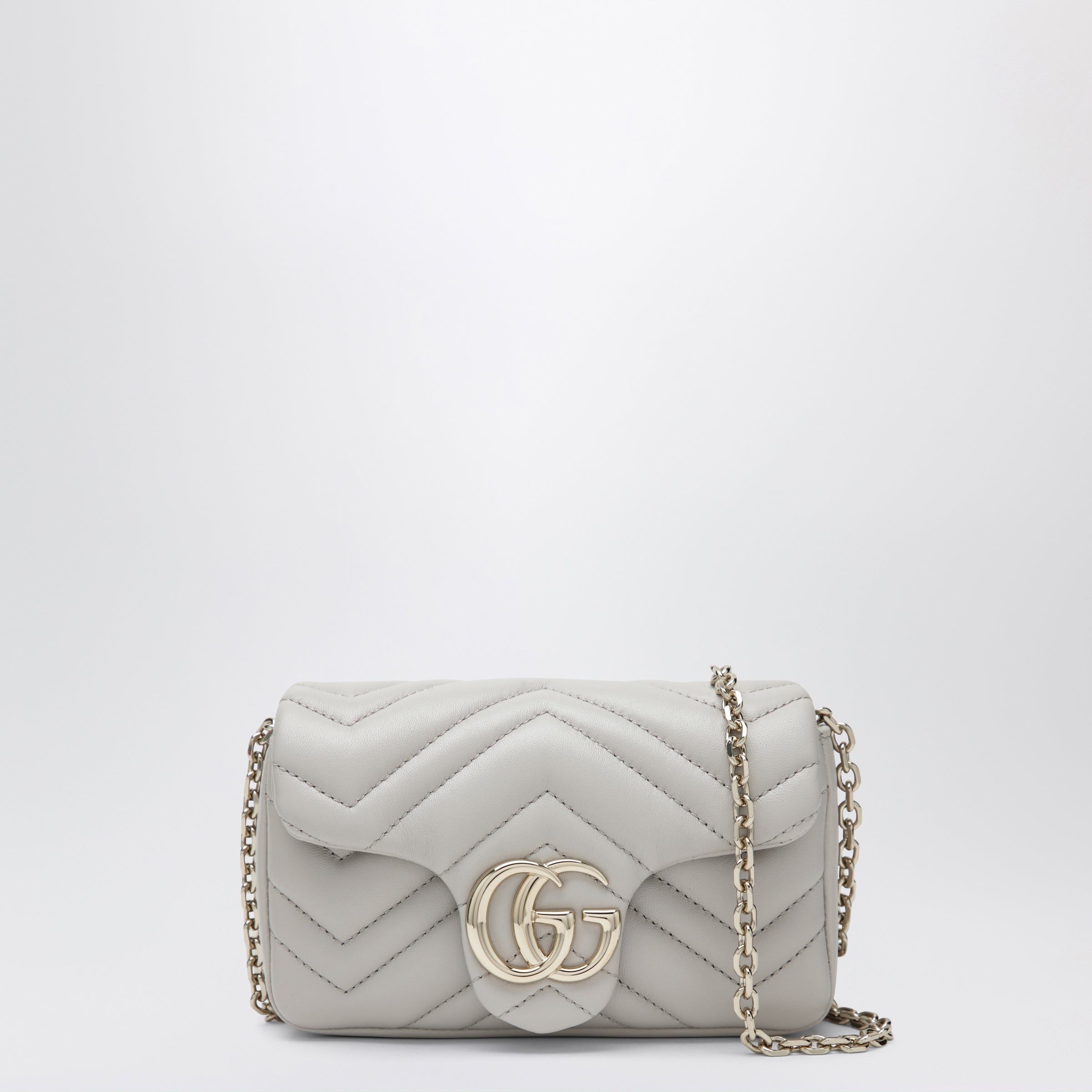GG Marmont mini shoulder bag in light grey leather
