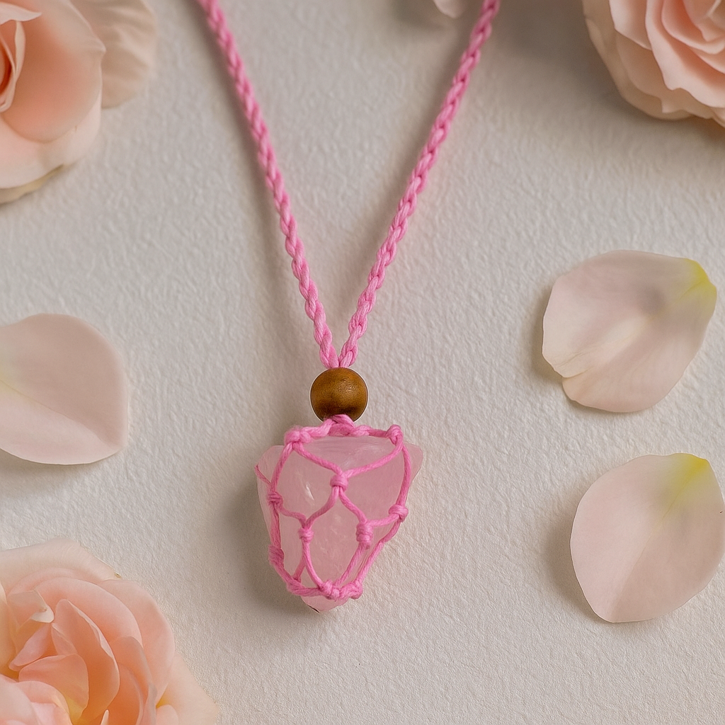 Gemstone Necklace Cord, Pink Adjustable Macrame