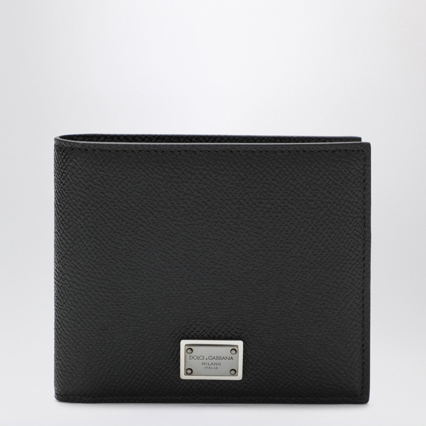 Black dauphine leather wallet with logo plaque