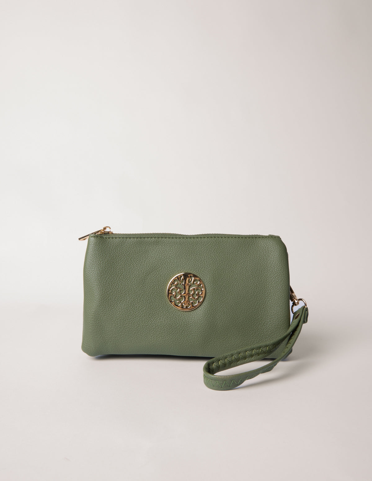Detailed Zip Up Purse With Detachable Strap - ONE KHAKI