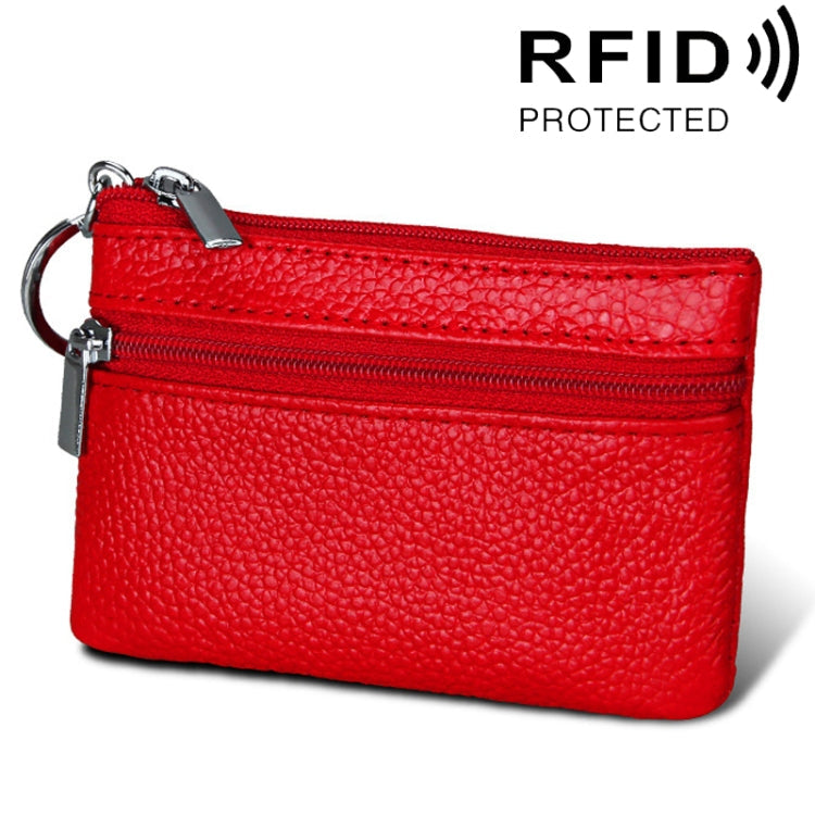Cowhide Leather Zipper Solid Color Horizontal Card Holder Wallet RFID Blocking Coin Purse Card Bag Protect Case, Size: .*.