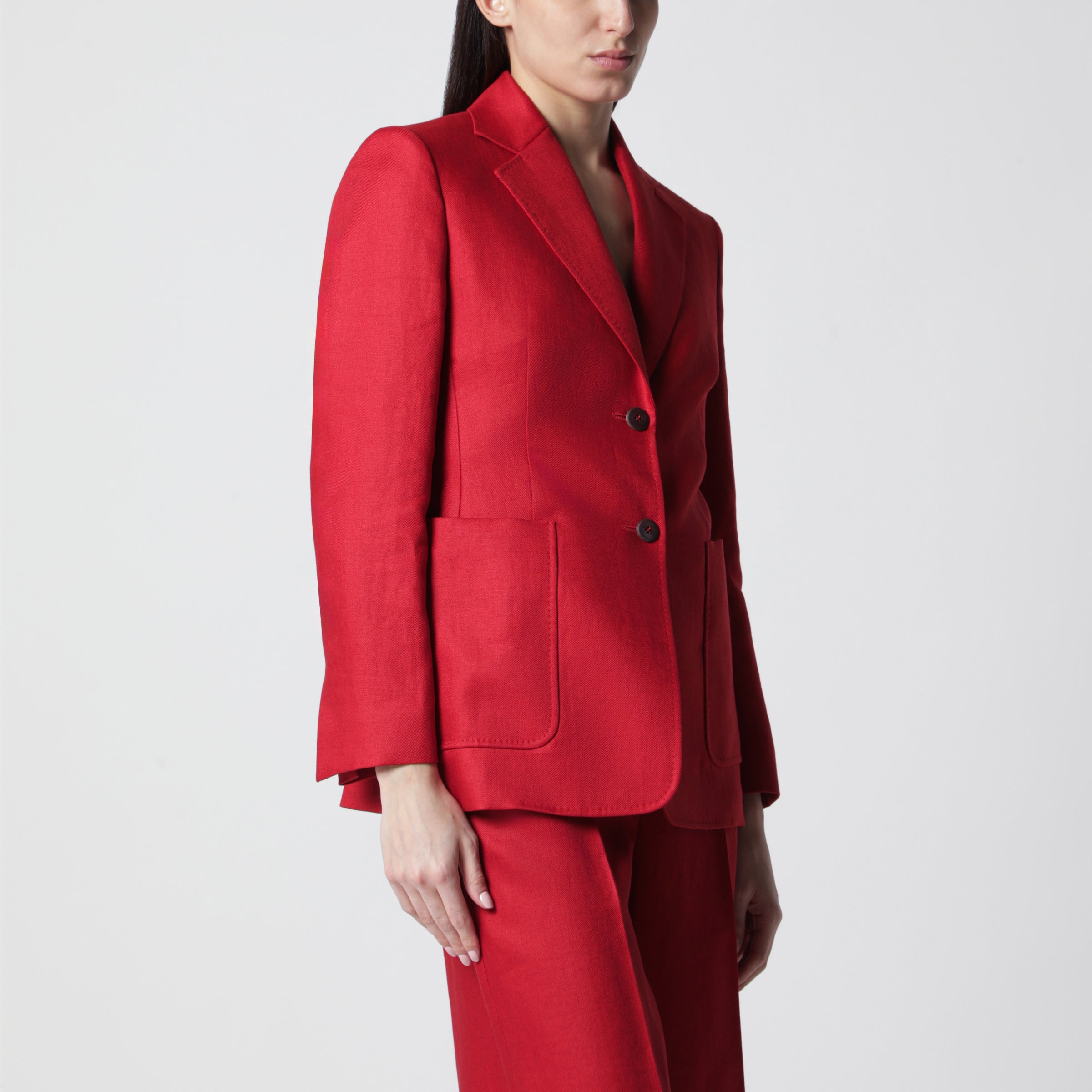 Semi-fitted single-breasted blazer in red linen