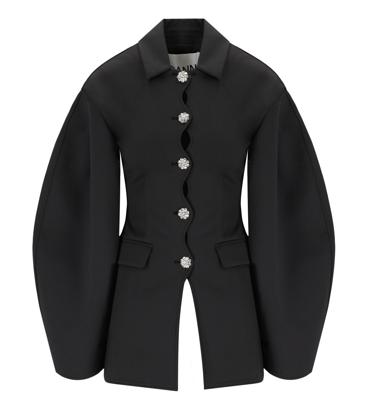 GANNI BLACK SINGLE-BREASTED SCUBA BLAZER