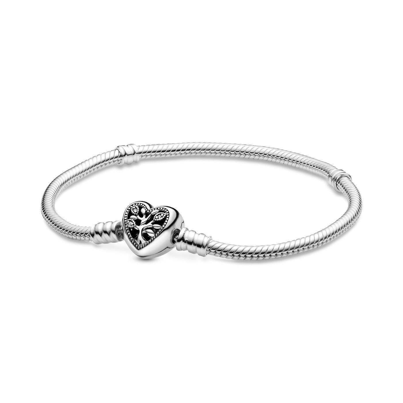 Pandora C- Moments Family Tree Heart Clasp Snake Chain Bracelet