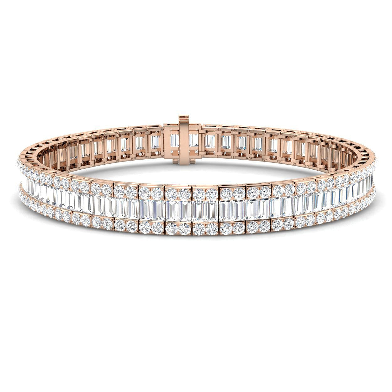 Luxury Natural or Lab Grown Baguette & Round Diamond Tennis Bracelet in K White Gold - k Rose Gold . Carat Lab Grown Diamond