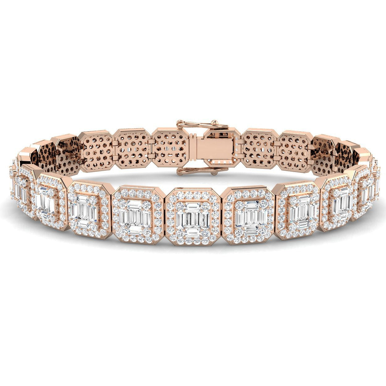 Baguette & Round Cut Emerald Style Natural Diamond Bracelet in Gold & Platinum - k Rose Gold . Carat Lab Grown Diamond