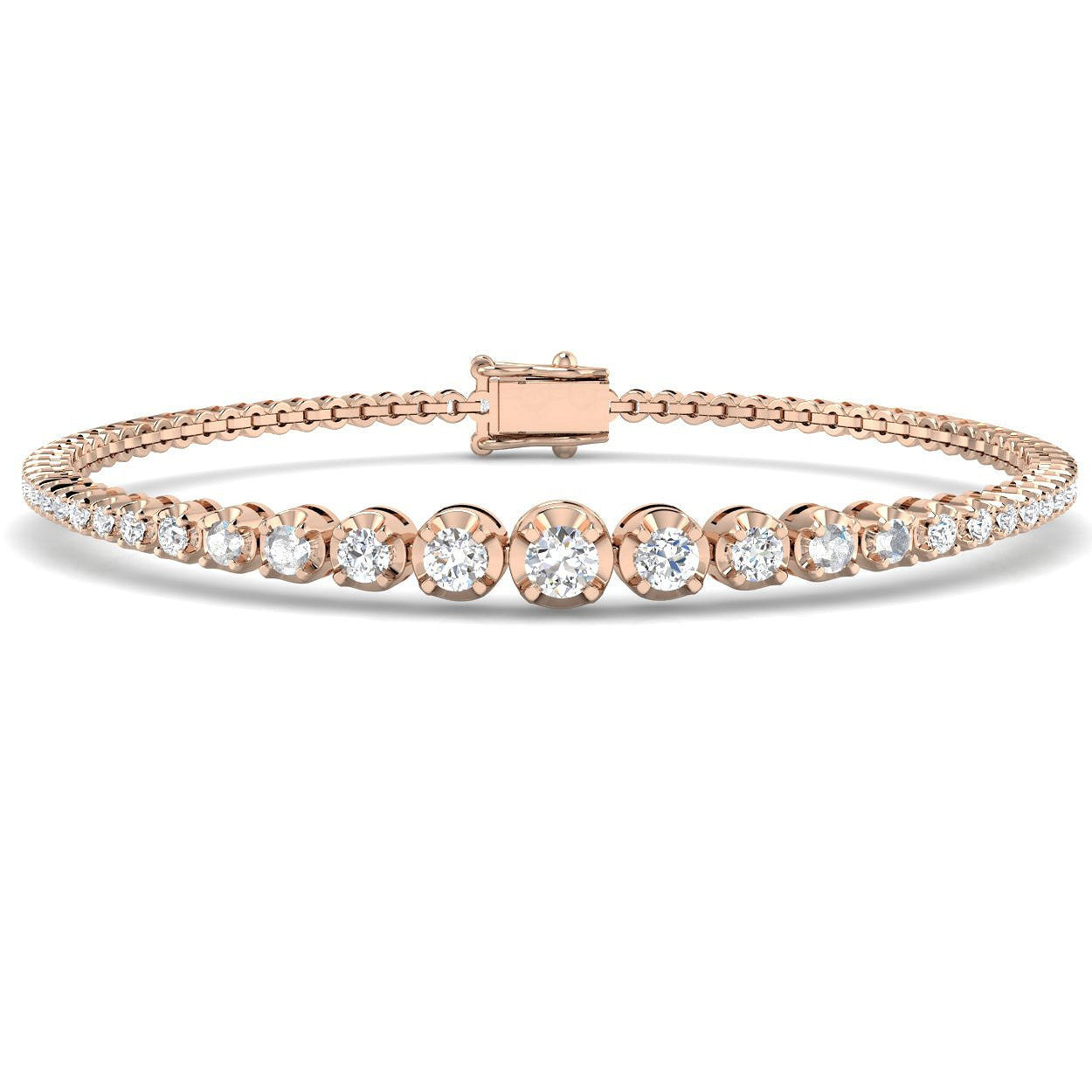 Round Lab Grown Diamond Graduate Tennis Bracelet in Platinum with Prong Set Box Clasp - k Rose Gold . Carat Natural Diamond