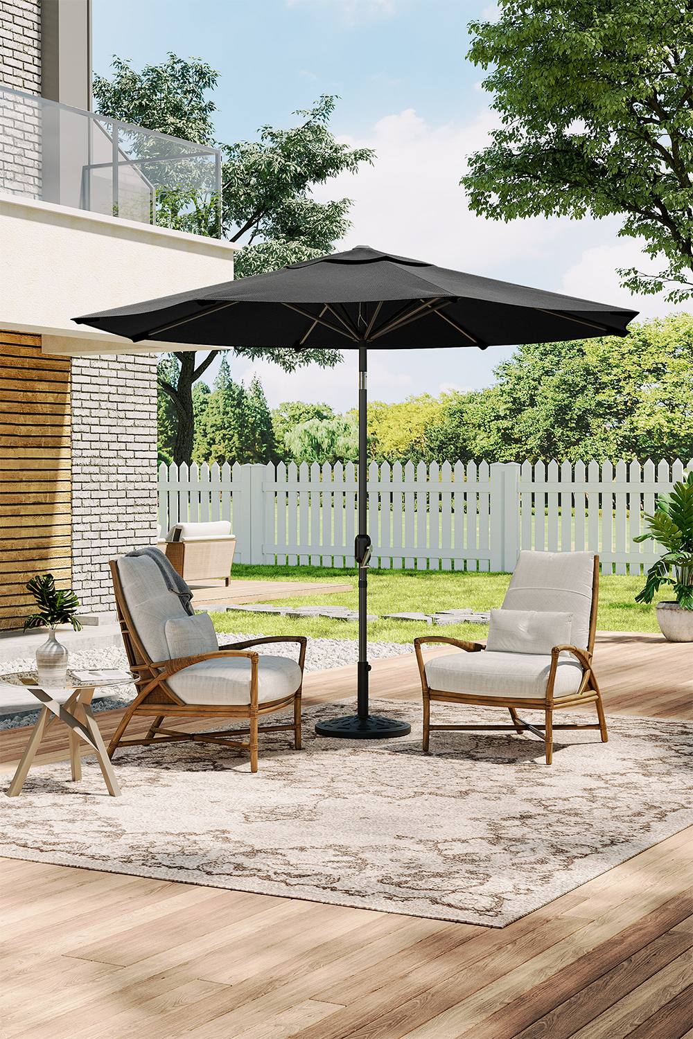 Living And Home Patio Umbrella M Large Traditional Parasol With Resin Base In Black