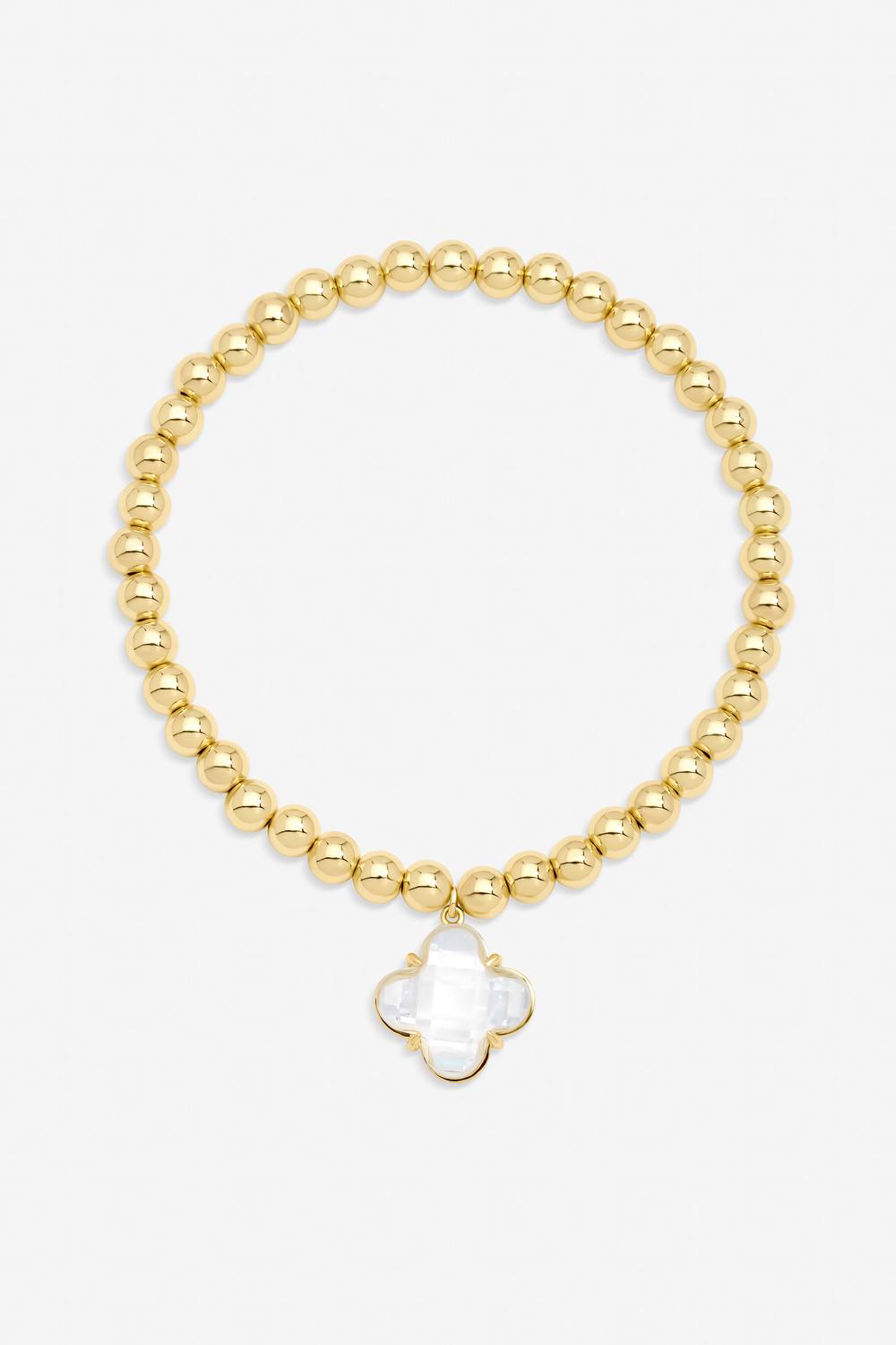 Jon Richard Gold Polished And Crystal Clover Stretch Bracelet