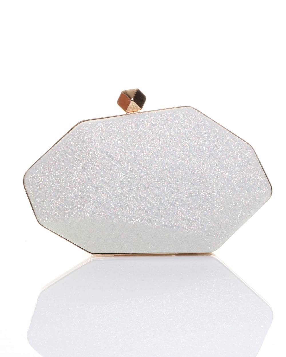 Ajvani Geometric Glitter Party Clutch Shoulder Handbag Bag In White