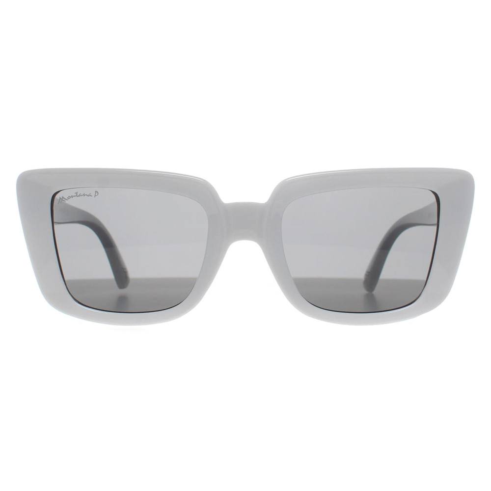montana Women's Rectangle Shiny White Smoke Polarized MP Sunglasses