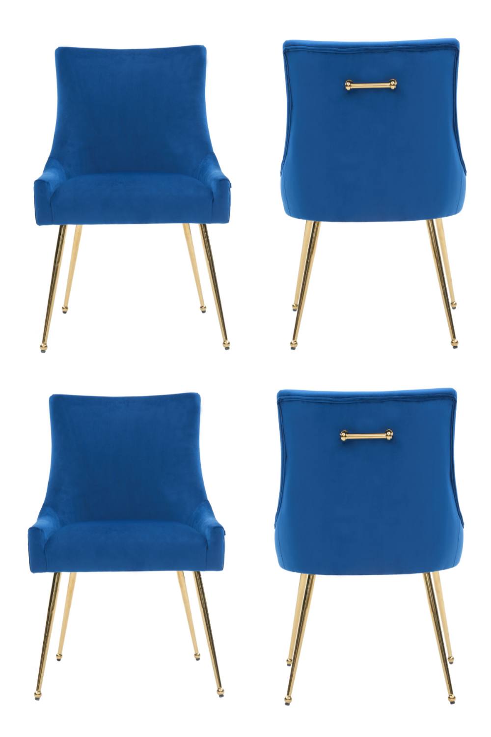 Life Interiors Set Of Viviana Velvet Dining Chairs With Gold Legs And Ring Handle In Blue